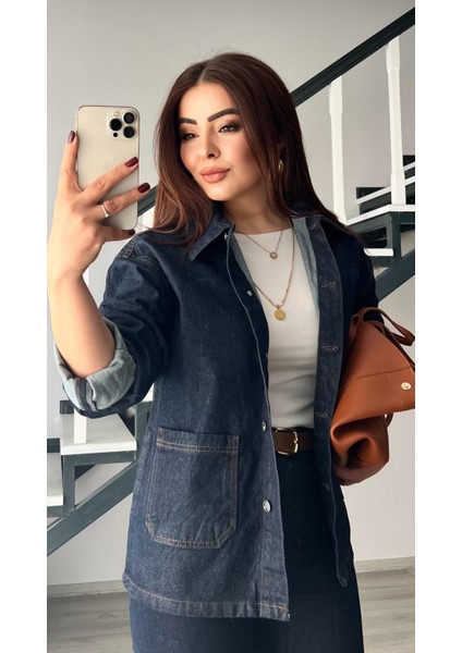 Lacivert Çift Cep Denim Ceket indirimleri
