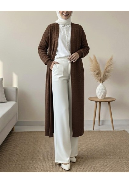 Zikzak Desenli Uzun Triko Hırka