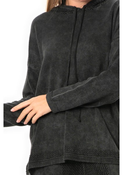 Uzun Kol Kapüşonlu Fileli Sonbahar ve Kışlık Triko Bluz Füme Fm modelleri