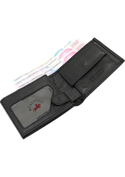 Hakiki Deri Kağıt Para, Bozuk Para ve Bol Kart Bölmeli ve Patlı Erkek Cüzdanı - Siyah modelleri