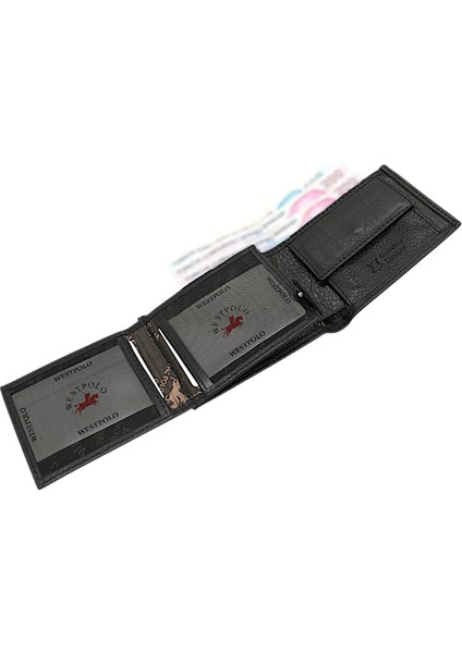 Hakiki Deri Kağıt Para, Bozuk Para ve Bol Kart Bölmeli ve Patlı Erkek Cüzdanı - Siyah fırsatları