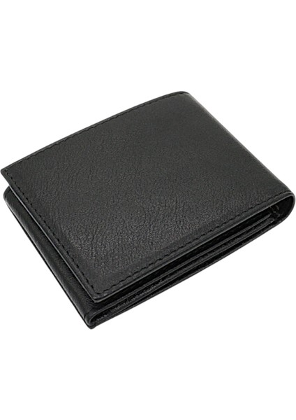 Hakiki Deri Kağıt Para, Bozuk Para ve Bol Kart Bölmeli ve Patlı Erkek Cüzdanı - Siyah
