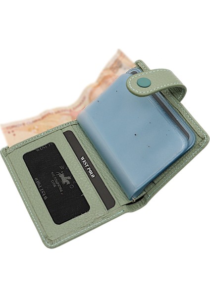Hakiki Deri Kağıt Para ve Şeffaf Bol Kart Bölmeli Patlı Unisex Kartlık Cüzdan - Mint Yeşili modelleri