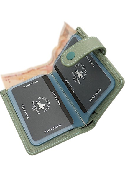 Hakiki Deri Kağıt Para ve Şeffaf Bol Kart Bölmeli Patlı Unisex Kartlık Cüzdan - Mint Yeşili fırsatları