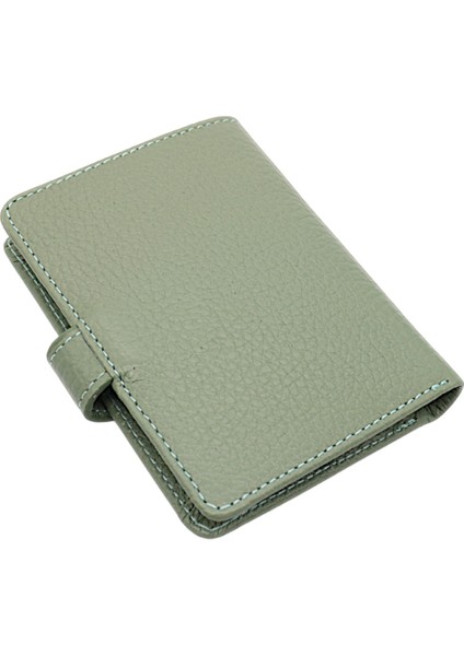 Hakiki Deri Kağıt Para ve Şeffaf Bol Kart Bölmeli Patlı Unisex Kartlık Cüzdan - Mint Yeşili