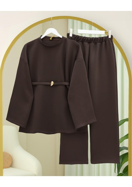 Yuvarlak Yaka Beli Kemerli Scuba Takım