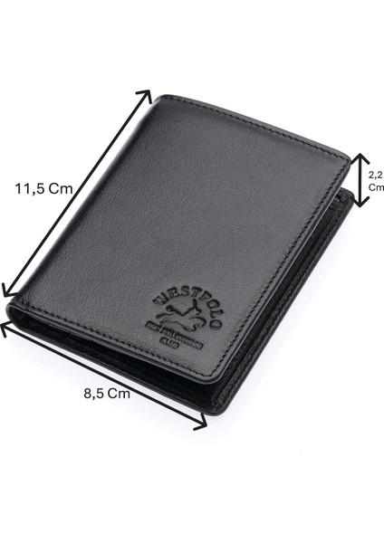 Agen Hakiki Deri Kağıt Para ve Bozuk Para Bölmeli Erkek Cüzdanı - Siyah