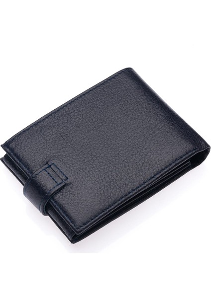 Kağıt Para, Bozuk Para ve Bol Kart Bölmeli Patlı Hakiki Deri Erkek Cüzdanı - Lacivert