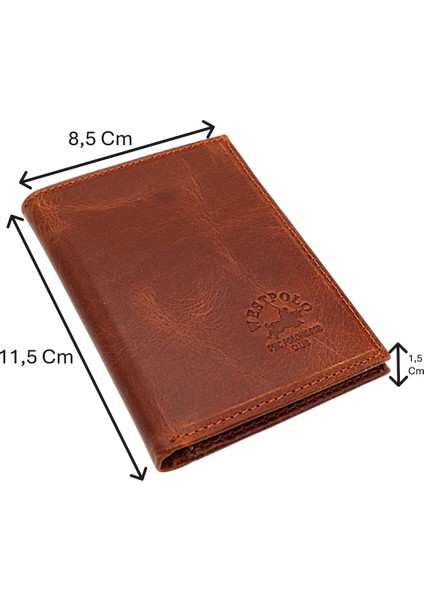 Hakiki Eskitme Deri Kağıt Para ve Bol Kart Bölmeli Unisex Cüzdan -Tiguan Taba