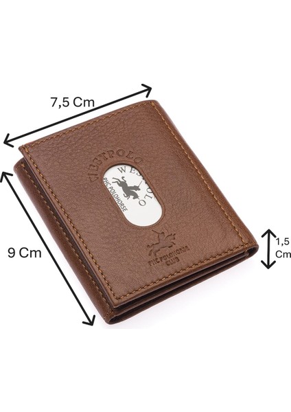 Hakiki Deri Kağıt Para ve Kart Bölmeli Unisex Cüzdan - Taba