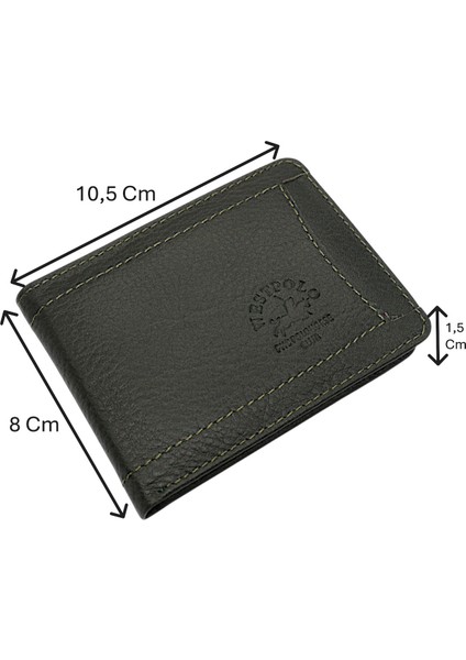 Hakiki Deri Kağıt Para ve Bol Şeffaf Kart Bölmeli Unisex Kartlık - Haki