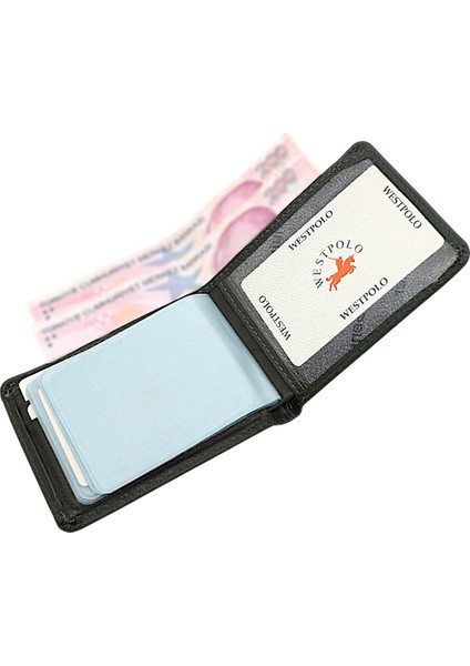 Hakiki Deri Kağıt Para ve Bol Şeffaf Kart Bölmeli Unisex Kartlık - Haki indirimleri