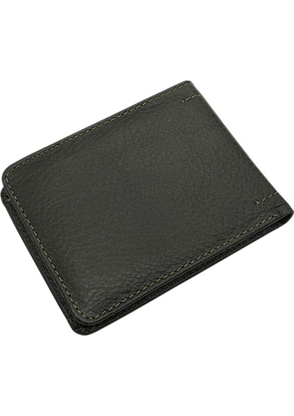 Hakiki Deri Kağıt Para ve Bol Şeffaf Kart Bölmeli Unisex Kartlık - Haki