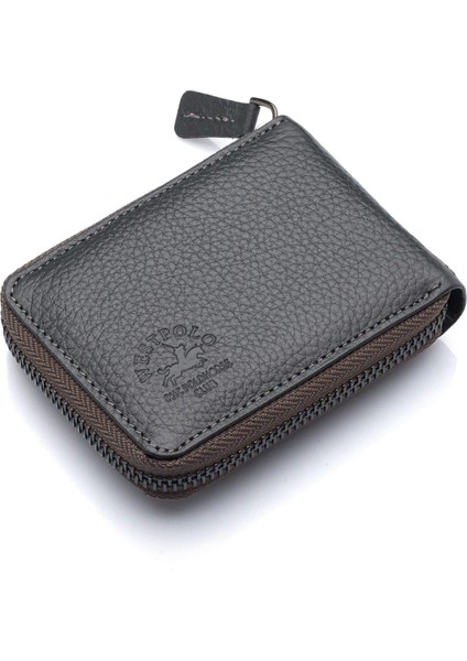 Hakiki Deri Kağıt Para ve Bol Şeffaf Kart Bölmeli, Fermuarlı Unisex Kartlık - Gri fiyatları