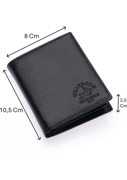 Hakiki Deri Kağıt Para, Bozuk Para ve Bol Kart Bölemli Erkek Cüzdan - Siyah