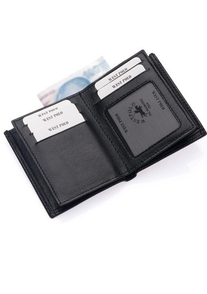 Hakiki Deri Kağıt Para, Bozuk Para ve Bol Kart Bölemli Erkek Cüzdan - Siyah modelleri