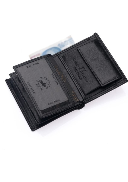 Hakiki Deri Kağıt Para, Bozuk Para ve Bol Kart Bölemli Erkek Cüzdan - Siyah indirimleri