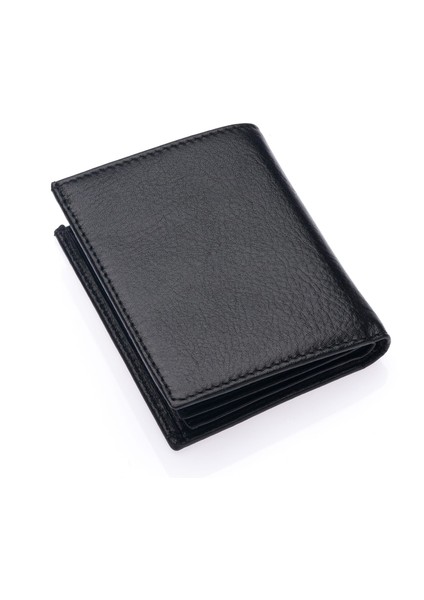 Hakiki Deri Kağıt Para, Bozuk Para ve Bol Kart Bölemli Erkek Cüzdan - Siyah