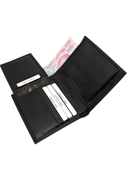 Hakiki Deri Ekstra Kartlıklı, Kağıt Para, Bozuk Para ve Bol Kart Bölmeli Erkek Cüzdan-Siyah fırsatları