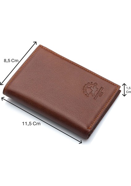 Hakiki Deri Kağıt Para ve Bol Kart Bölmeli Unisex Cüzdan - Taba