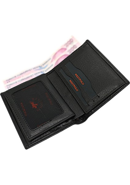Hakiki Deri Çıkartılabilir Kartlıklı ve Kağıt Para Bölmeli Kartlıklı Erkek Cüzdanı - Siyah