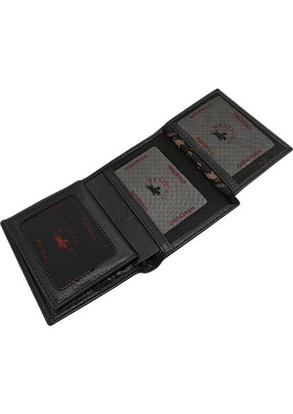 Hakiki Deri Çıkartılabilir Kartlıklı ve Kağıt Para Bölmeli Kartlıklı Erkek Cüzdanı - Siyah