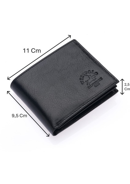 Hakiki Deri Kağıt Para, Bozuk Para ve Bol Kart Bölmeli Erkek Cüzdanı - Siyah