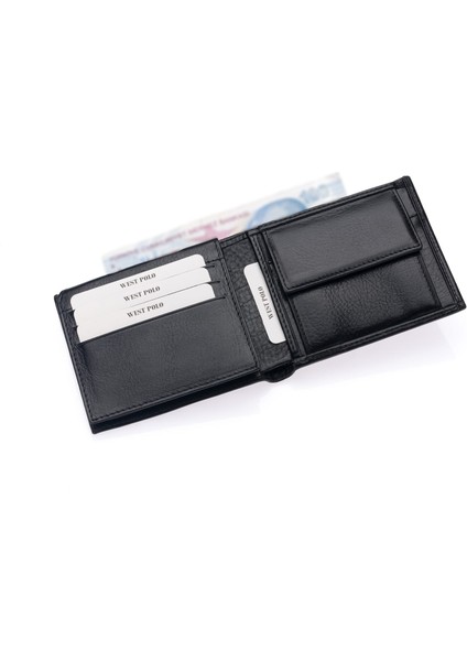 Hakiki Deri Kağıt Para, Bozuk Para ve Bol Kart Bölmeli Erkek Cüzdanı - Siyah modelleri