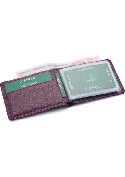 Hakiki Deri Kağıt Para ve Bol Şeffaf Kart Bölmeli Unisex Kartlık - Mor modelleri