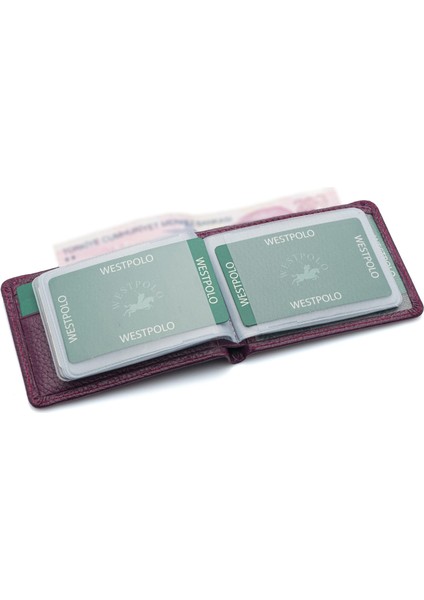Hakiki Deri Kağıt Para ve Bol Şeffaf Kart Bölmeli Unisex Kartlık - Mor fırsatları