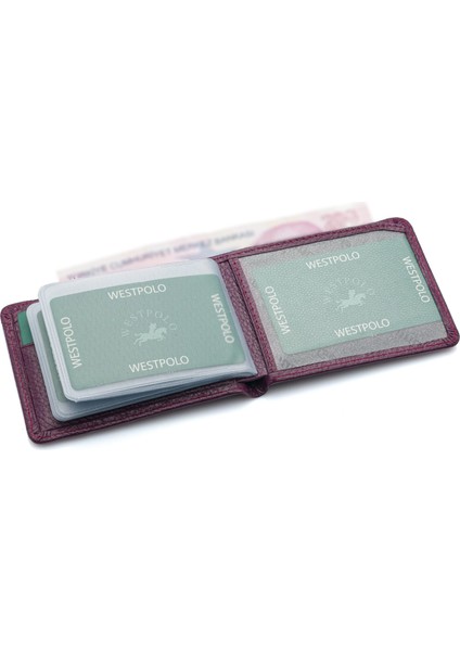 Hakiki Deri Kağıt Para ve Bol Şeffaf Kart Bölmeli Unisex Kartlık - Mor indirimleri