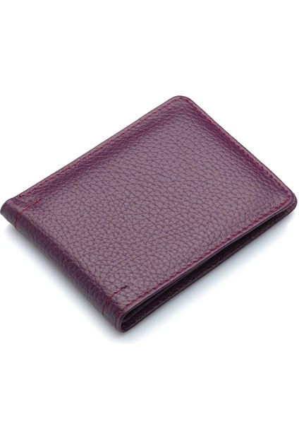 Hakiki Deri Kağıt Para ve Bol Şeffaf Kart Bölmeli Unisex Kartlık - Mor