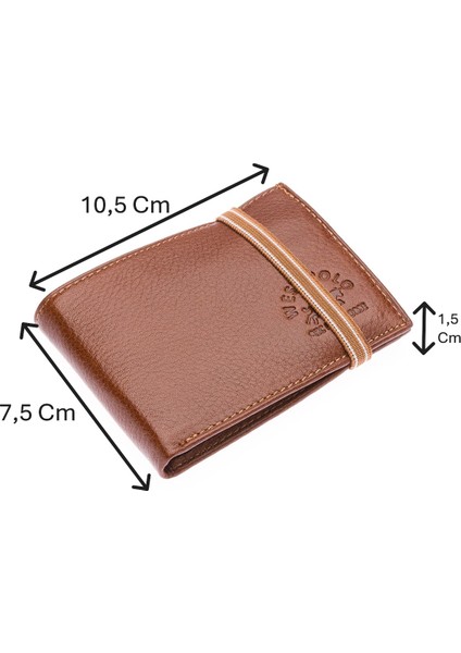 Hakiki Deri Kağıt Para ve Bol Şeffaf Kart Bölmeli Lastikli Unisex Kartlık - Taba