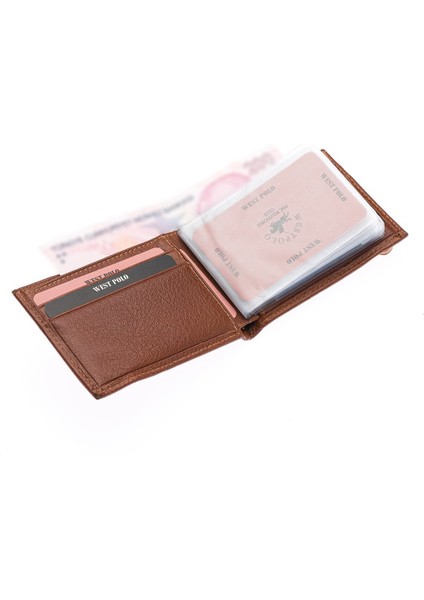 Hakiki Deri Kağıt Para ve Bol Şeffaf Kart Bölmeli Lastikli Unisex Kartlık - Taba modelleri