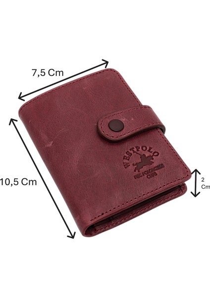 Hakiki Eskitme Deri Kağıt Para ve Bol Kart Bölmeli Patlı Unisex Kartlık Cüzdan - Bordo
