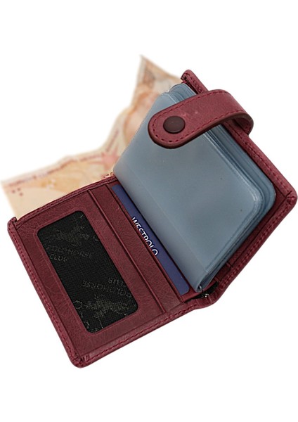Hakiki Eskitme Deri Kağıt Para ve Bol Kart Bölmeli Patlı Unisex Kartlık Cüzdan - Bordo modelleri