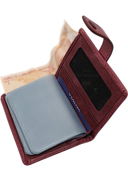 Hakiki Eskitme Deri Kağıt Para ve Bol Kart Bölmeli Patlı Unisex Kartlık Cüzdan - Bordo indirimleri