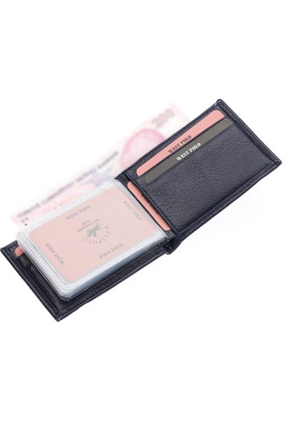 Hakiki Deri Kağıt Para ve Bol Şeffaf Kart Bölmeli Lastikli Unisex Kartlık - Lacivert fırsatları