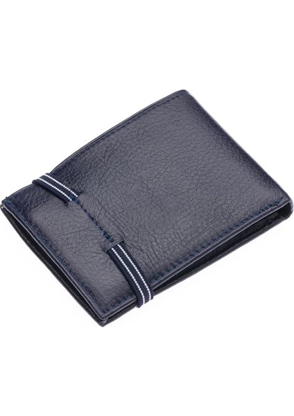 Hakiki Deri Kağıt Para ve Bol Şeffaf Kart Bölmeli Lastikli Unisex Kartlık - Lacivert indirimleri