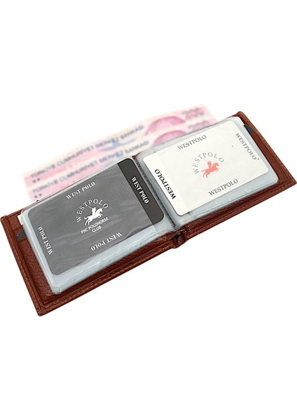 Hakiki Deri Kağıt Para ve Bol Şeffaf Kart Bölmeli Unisex Kartlık - Taba fırsatları
