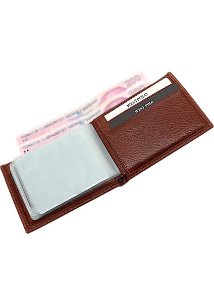 Hakiki Deri Kağıt Para ve Bol Şeffaf Kart Bölmeli Unisex Kartlık - Taba indirimleri