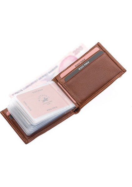 Hakiki Deri Kağıt Para ve Bol Şeffaf Kart Bölmeli Lastikli Unisex Kartlık - Taba fırsatları
