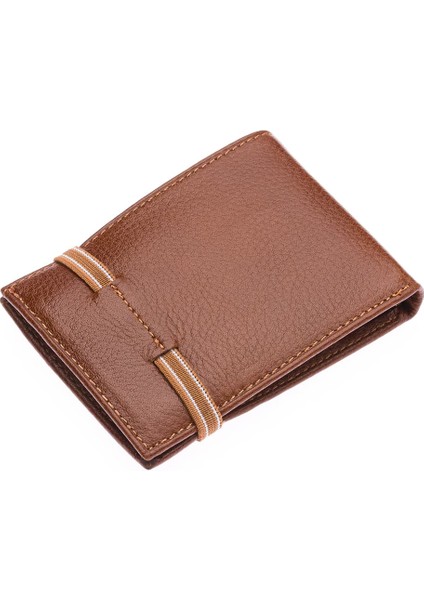 Hakiki Deri Kağıt Para ve Bol Şeffaf Kart Bölmeli Lastikli Unisex Kartlık - Taba indirimleri