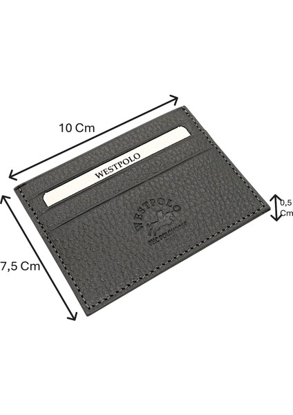 Hakiki Deri Slim Ince Unisex Kartlık - Gri