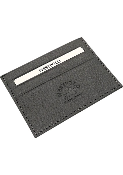 Hakiki Deri Slim Ince Unisex Kartlık - Gri fiyatları