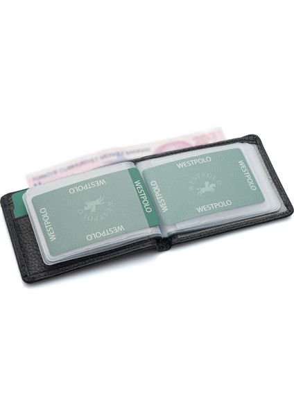 Hakiki Deri Kağıt Para ve Bol Şeffaf Kart Bölmeli Unisex Kartlık - Siyah fırsatları