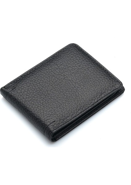 Hakiki Deri Kağıt Para ve Bol Şeffaf Kart Bölmeli Unisex Kartlık - Siyah