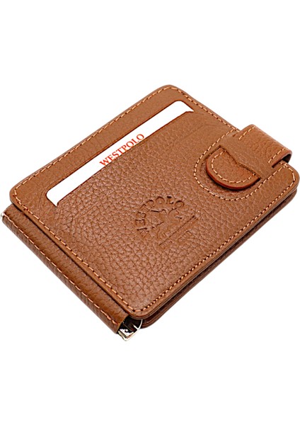 Hakiki Deri Çift Taraflı Kullanıma Uygun Kuşaklı Kağıt Para Klipsli Unisex Kartlık - Taba fiyatları