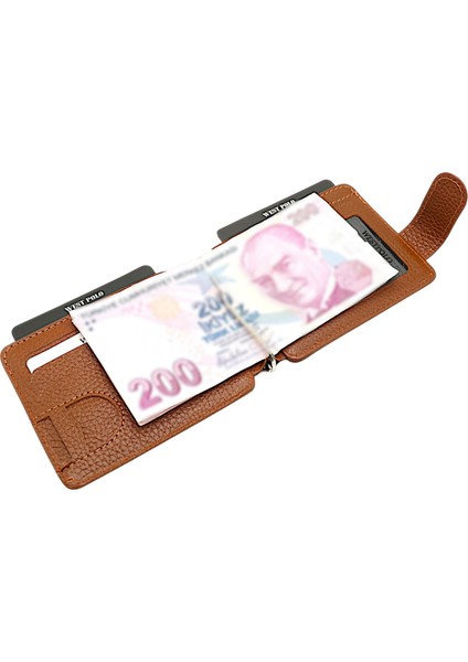 Hakiki Deri Çift Taraflı Kullanıma Uygun Kuşaklı Kağıt Para Klipsli Unisex Kartlık - Taba fırsatları