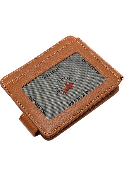 Hakiki Deri Çift Taraflı Kullanıma Uygun Kuşaklı Kağıt Para Klipsli Unisex Kartlık - Taba indirimleri